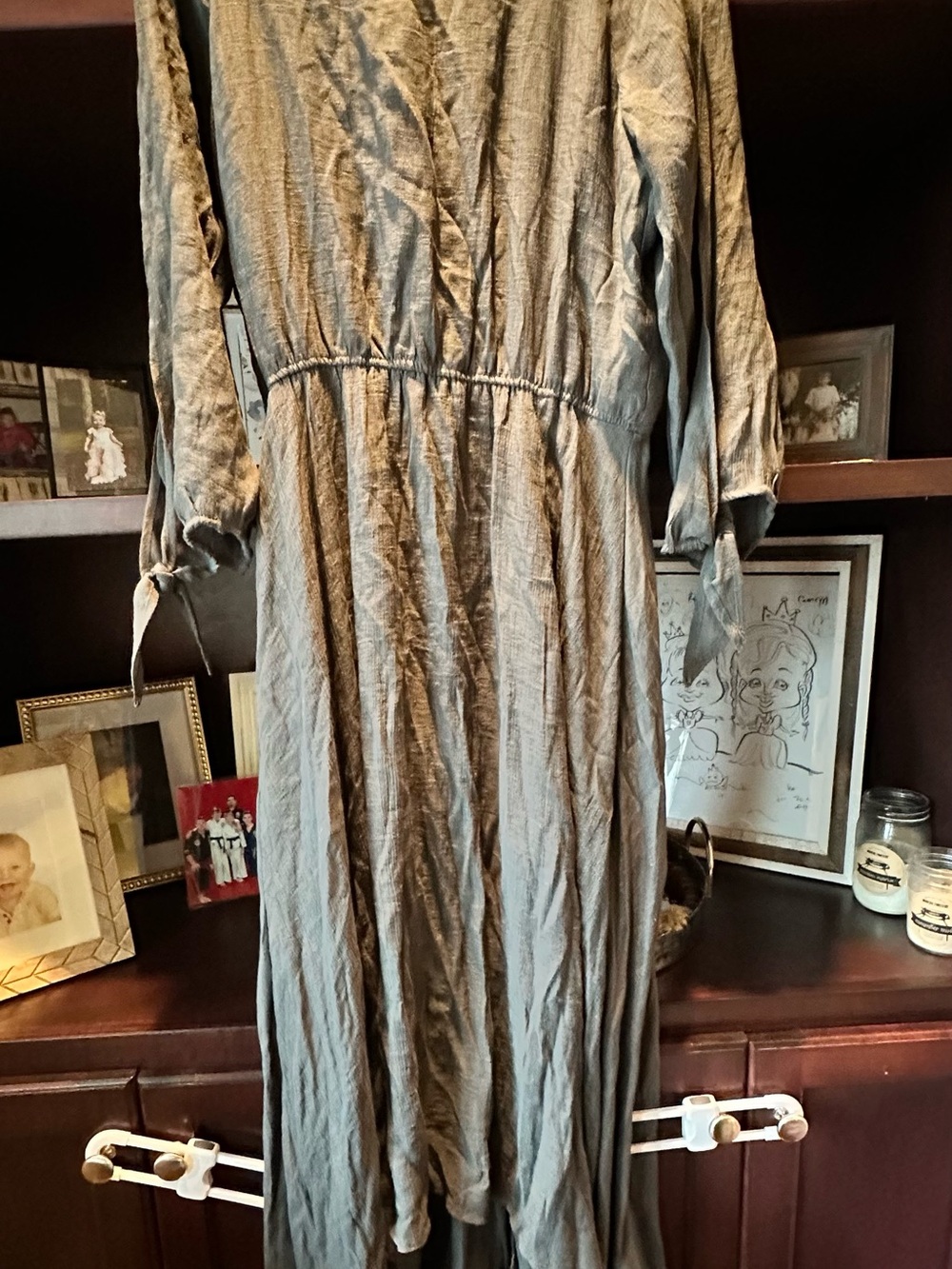 Joyfolie Taupe Long Sleeve Tie-Cuff Maxi Dress